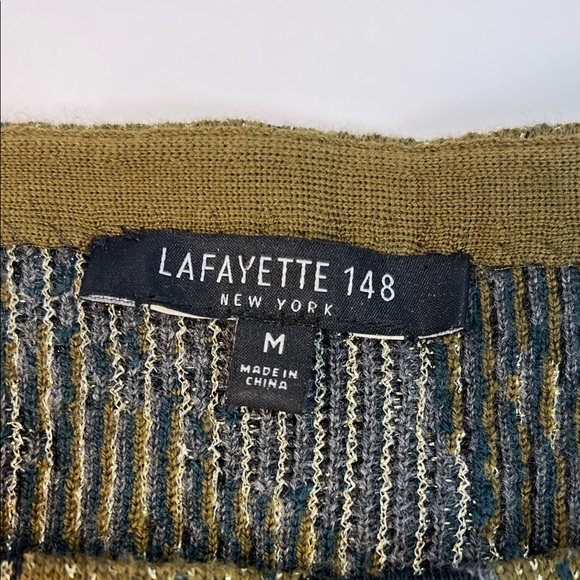 Lafayette 148 New York Wool Sweater in Olive, Black and Gray and Shimmer Sz M - Picture 3 of 9